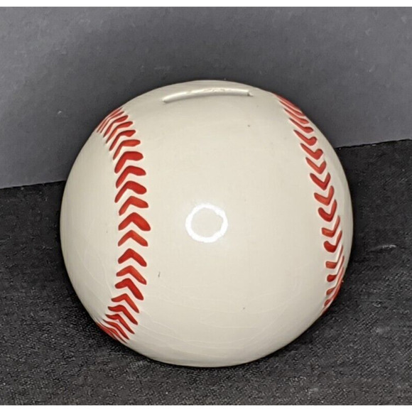 Baseball Bank Ceramic 4.25" Wide White Red - Picture 1 of 4
